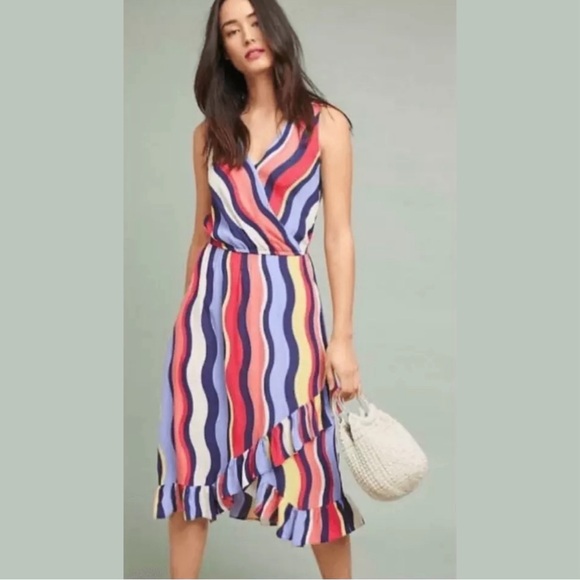 plenty by tracy reese daphne striped ruffle dress wavy midi - Picture 1 of 6